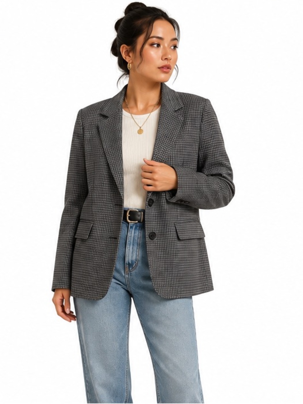 Part Two Victoriana PW Dark Grey Check Blazer Jacket Size 40 large NWT